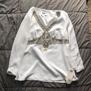 Diane Gilman beaded white summer shirt Brand new Size Large Still with tags.
